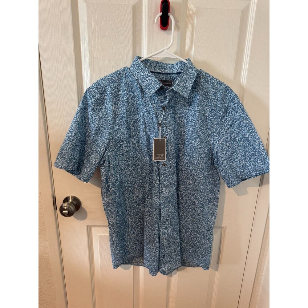 NWT IKE BEHAR Mens Blue White Spread Collar Cotton Dress Shirt SZ M